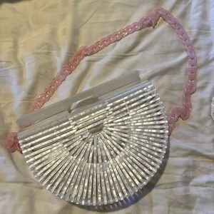 White Acrylic bag with adjustable pink acrylic strap